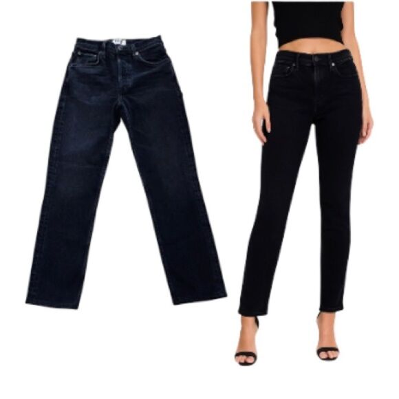 Agolde Denim - AGOLDE Riley Crop Jeans 24x26 High Rise Straight Black Stretch Denim